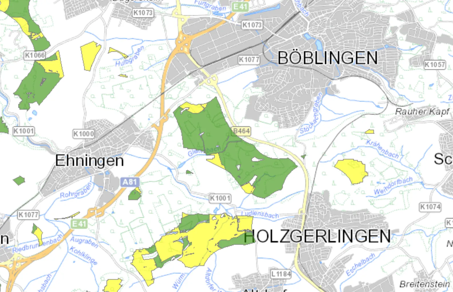 Windpotentialgebiete um Böblingen