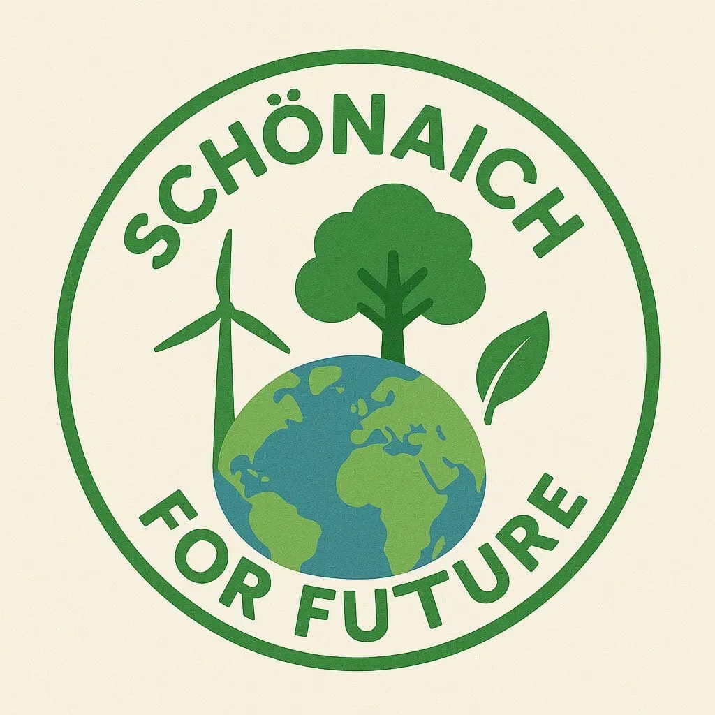 Logo von Schönaich for Future, zeigt eine symbolisierte Erde mit einer Windkraftanlage, einem Baum und einem Blatt und den Schriftzug SCHÖNAICH FOR FUTURE. Die Gruppe etzt sich für den Klimaschutz und die Energiewende ein
